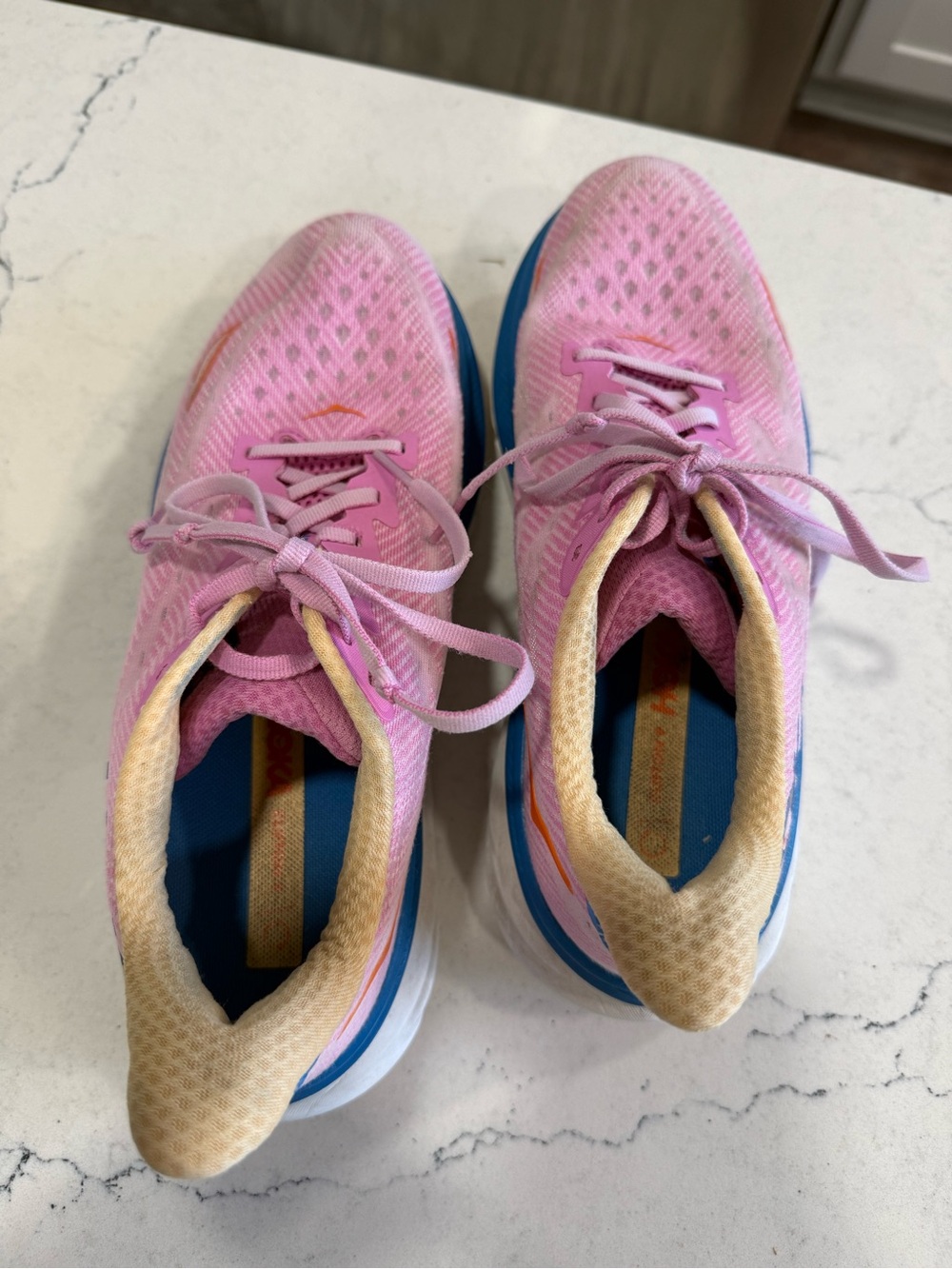 HOKA ONE Clifton 9 Women’s Mesh Lace-Up Running Sneakers Pink Blue - Picture 4 of 8